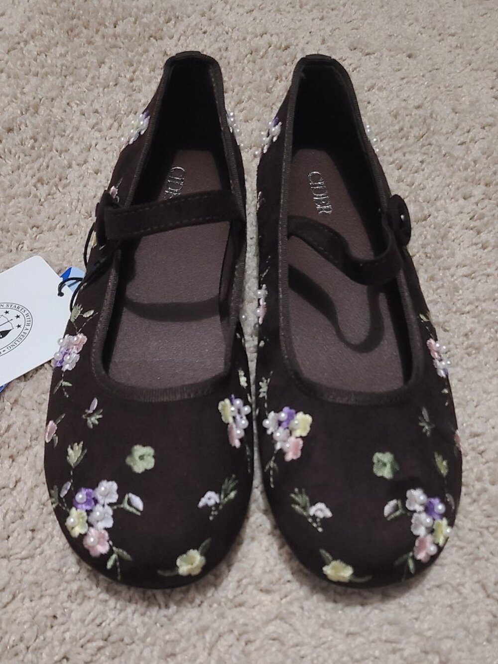 Cider Cottagecore Floral Mary Jane Embroidered Sueded Flats